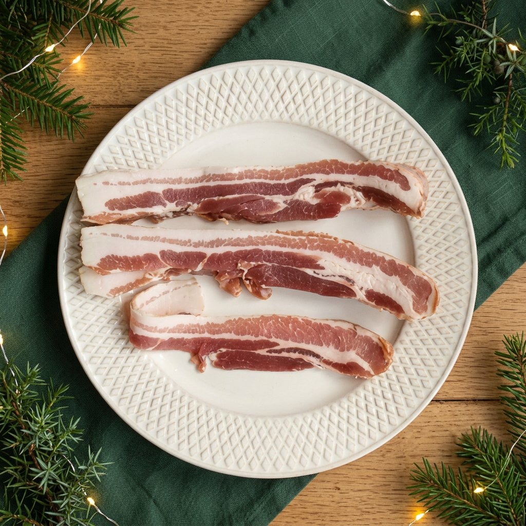 Streaky bacon in a festive farmhouse setting